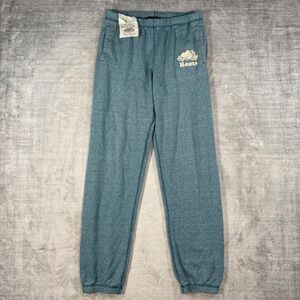 Roots Sweatpants Women Medium Teal Blue Salt and Pepper Logo Joggers Loungewear